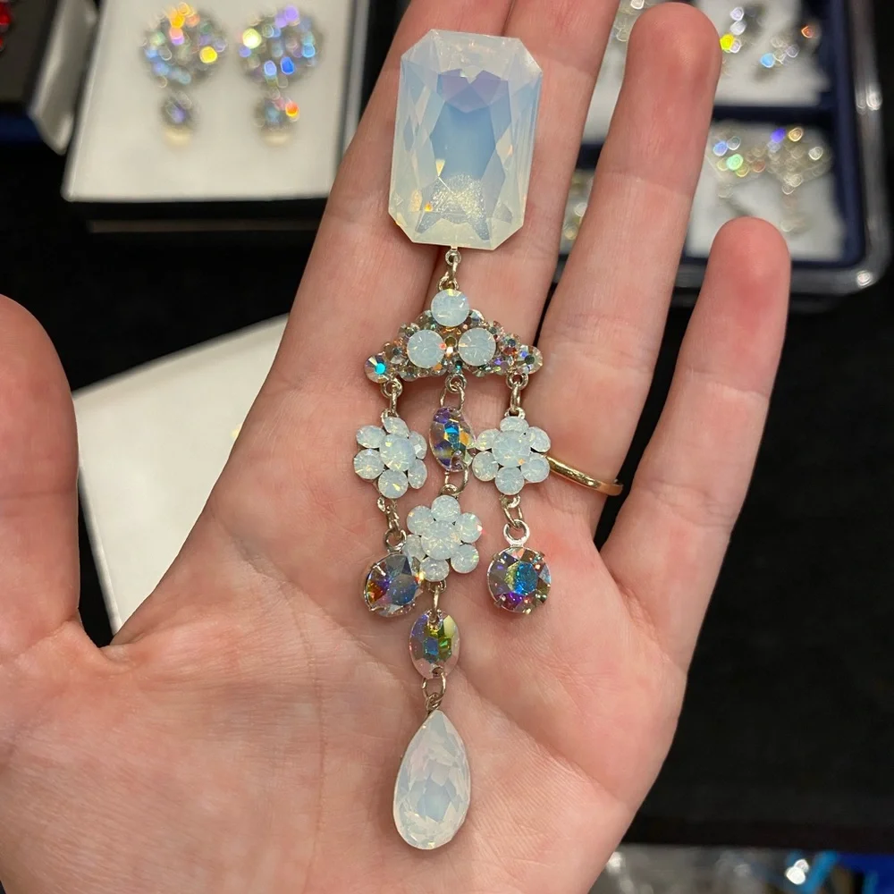 Opalescent White Crystal Chandelier Drop Earrings